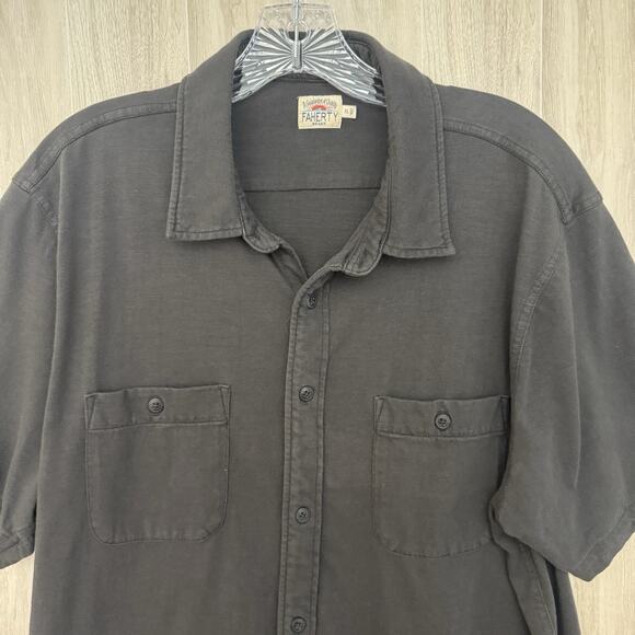 Faherty Short Sleeve Knit Seasons Shirt Men XL Washed Black Pockets Casual READ - Picture 3 of 12